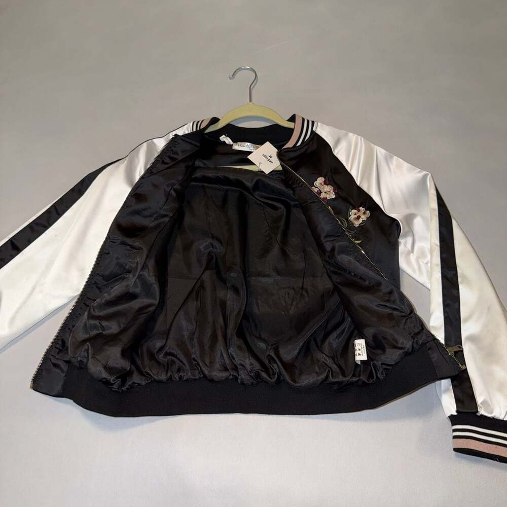 Angela F. Floral Embroidered Satin Bomber Jacket - Picture 4 of 4
